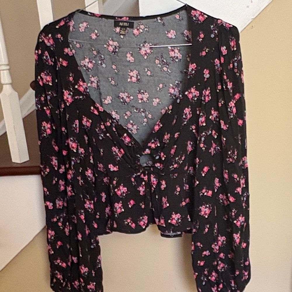 AFRM Black Top with Pink Floral Print - Picture 2 of 2